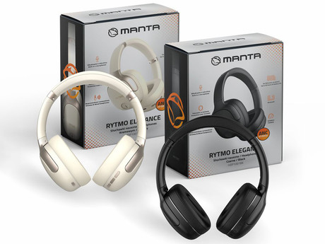 MANTA RYTMO ELEGANCE brezžične naglavne slušalke, Bluetooth 5.3, Hybrid ANC, polnilna baterija, do 50 ur, zložljive, 4x mikrofon, USB Type-C, AUX, +torbica, bež (Creamy White)