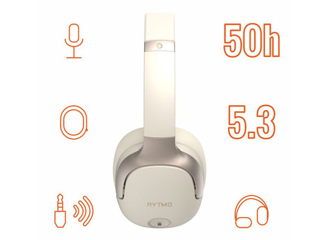 MANTA RYTMO ELEGANCE brezžične naglavne slušalke, Bluetooth 5.3, Hybrid ANC, polnilna baterija, do 50 ur, zložljive, 4x mikrofon, USB Type-C, AUX, +torbica, bež (Creamy White)