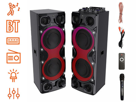 MANTA SPK1204X800D MINOS PRO zvočni KARAOKE sistem, STEREO zvok, Bluetooth, Equalizer, X-Bass, RGB LED osvetlitev, USB / microSD / AUX / MIC-in, +mikrofon, +daljinec, črn
