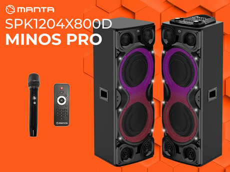 MANTA SPK1204X800D MINOS PRO zvočni KARAOKE sistem, STEREO zvok, Bluetooth, Equalizer, X-Bass, RGB LED osvetlitev, USB / microSD / AUX / MIC-in, +mikrofon, +daljinec, črn