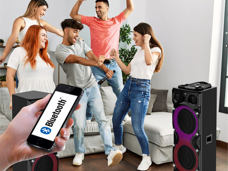 MANTA SPK1204X800D MINOS PRO zvočni KARAOKE sistem, STEREO zvok, Bluetooth, Equalizer, X-Bass, RGB LED osvetlitev, USB / microSD / AUX / MIC-in, +mikrofon, +daljinec, črn