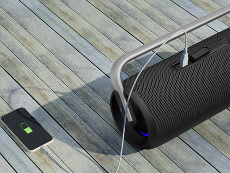 MANTA SPK530 ATLAS prenosni Boombox zvočnik, Bluetooth 5.3, 200W, TWS / Multi Link, polnilna baterija, RGB LED osvetlitev, IPX6 vodoodpornost, USB / AUX, Google Assistant / Siri, črn (Phantom Black)