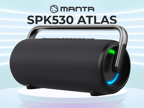 MANTA SPK530 ATLAS prenosni Boombox zvočnik, Bluetooth 5.3, 200W, TWS / Multi Link, polnilna baterija, RGB LED osvetlitev, IPX6 vodoodpornost, USB / AUX, Google Assistant / Siri, črn (Phantom Black)