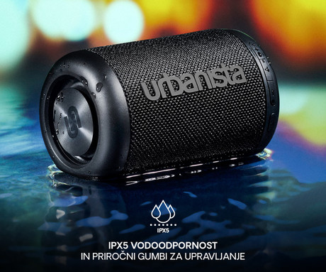 URBANISTA MEMPHIS prenosni zvočnik, 5W, Bluetooth® 5.2, TWS, do 12 ur predvajanja, upravljanje z gumbi, IPX5 vodoodpornost, USB Type-C, črn (Midnight Black)