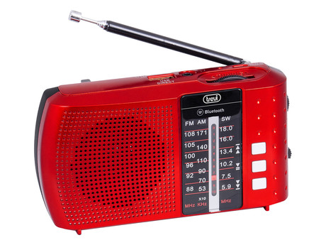 TREVI RA 7F20 Prenosni Radio FM/AW/SW, Bluetooth, MP3, USB/MicroSD, polnilna baterija, rdeč