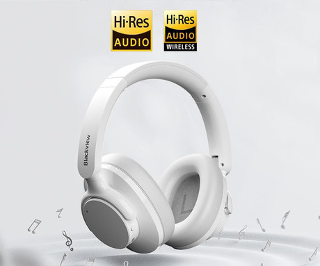 Blackview FITBUDS H1 brezžične naglavne slušalke, Bluetooth 5.4, 3D Stereo, Hybrid ANC & ENC, klicanje, mikrofon, polnilna baterija, do 65 ur, zložljive, USB Type-C, bele (Nebula White)