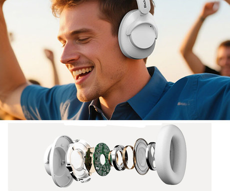 Blackview FITBUDS H1 brezžične naglavne slušalke, Bluetooth 5.4, 3D Stereo, Hybrid ANC & ENC, klicanje, mikrofon, polnilna baterija, do 65 ur, zložljive, USB Type-C, bele (Nebula White)