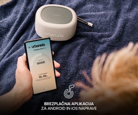 URBANISTA MALIBU prenosni SOLARNI zvočnik, solarno polnjenje, Bluetooth® 5.2, TWS / Stereo Link, polnilna baterija, brezplačna aplikacija, IP67 vodoodpornost, USB Type-C, črn (Midnight Black)