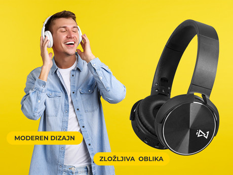 TREVI DJ 12E50 naglavne slušalke, Bluetooth 5.0, mikrofon, AUX-in, zložljive, črne