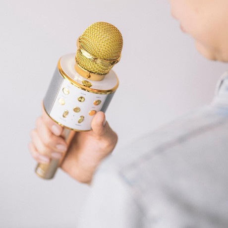 MANTA MIC10 karaoke mikrofon + zvočnik, Bluetooth, USB, microSD, vgrajena baterija, zlat (gold)