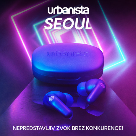 URBANISTA SEOUL brezžične slušalke, Bluetooth® 5.2, TWS, do 32 ur predvajanja, upravljanje na dotik, brezžično polnjenje, nizka zakasnitev, modre (Electric Blue)