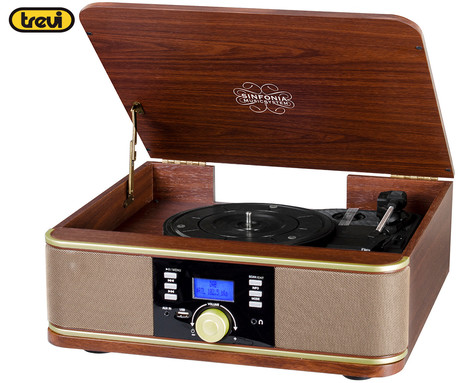 TREVI TT 1042 BT gramofon / radijski sprejemnik, Bluetooth, DAB / DAB+ / MP3 / USB, LCD zaslon, gramofonske / vinilne plošče, lesen, rjav, srebrn