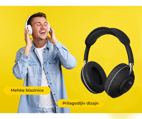 TREVI DJ 12E42 BT brezžične naglavne slušalke, Bluetooth 5.3, polnilna baterija, mikrofon, telefoniranje, gumbi za upravljanje, USB Type-C, AUX, črne