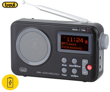 TREVI DAB 7F80 radijski sprejemnik, FM Radio, Bluetooth, zvočnik, teleskopska antena, prenosen, DAB / DAB+ / FM / AUX, črn