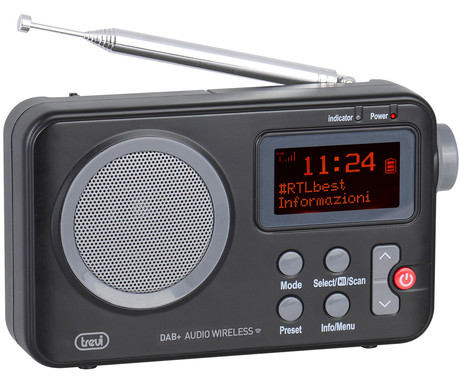 TREVI DAB 7F80 radijski sprejemnik, FM Radio, Bluetooth, zvočnik, teleskopska antena, prenosen, DAB / DAB+ / FM / AUX, črn