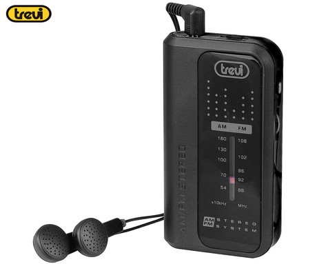 TREVI RA 738 FM mini radijski sprejemnik, FM Radio, zvočnik, prenosen, sponka za namestitev, AUX, +slušalke, črn