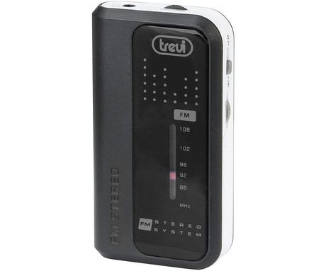 TREVI RA 738 FM mini radijski sprejemnik, FM Radio, zvočnik, prenosen, sponka za namestitev, AUX, +slušalke, črn