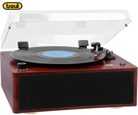 TREVI TT 1030 BT gramofon, 30W, STEREO zvočniki, 33/45/78rpm, BluetoothWIRELESS IN/OUT oddajnik, RCA izhod, leseno ohišje, rjavo-črn