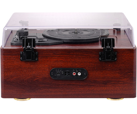 TREVI TT 1030 BT gramofon, 30W, STEREO zvočniki, 33/45/78rpm, BluetoothWIRELESS IN/OUT oddajnik, RCA izhod, leseno ohišje, rjavo-črn