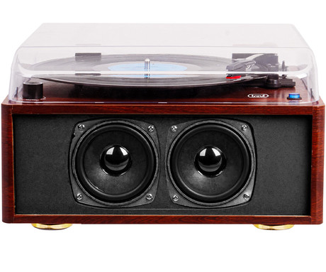 TREVI TT 1030 BT gramofon, 30W, STEREO zvočniki, 33/45/78rpm, BluetoothWIRELESS IN/OUT oddajnik, RCA izhod, leseno ohišje, rjavo-črn