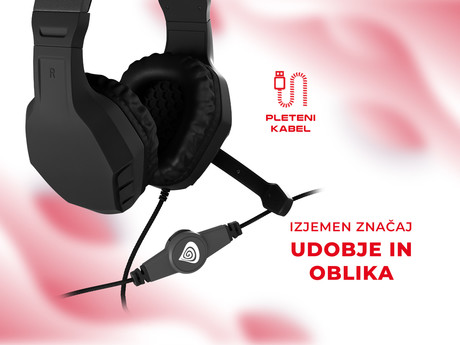 GENESIS Argon 200 Gaming naglavne slušalke z mikrofonom, STEREO 2.0, LED osvetlitev, pleten kabel, črne