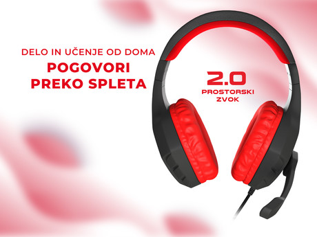 GENESIS ARGON 200 gaming naglavne slušalke, 2.0 STEREO zvok, mikrofon, tehnologija Noise Reduction, nadzor glasnosti, pleten kabel, mini jack 3.5mm, črno rdeče