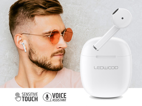 EOL - LEDWOOD EXLORER brezžične slušalke, TWS, BT5.0, Voice, Touch, bele