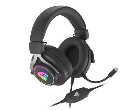 GENESIS NEON 750 gaming slušalke z mikrofonom, STEREO 2.0, RGB LED osvetlitev, pleten USB kabel, črne