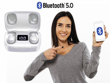 EOL - TREVI HMP 12E04 AIR mini Bluetooth 5.0 slušalke z mikrofonom, TWS, polnilna enota, touch kontrola, bele