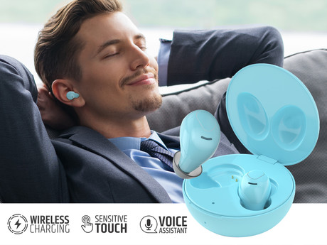 LEDWOOD LUNA brezžične slušalke, TWS, BT5.0, Voice, Touch, Brezžično polnjenje, modre