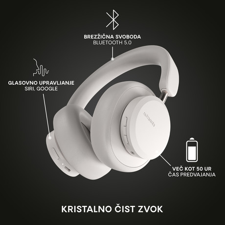 URBANISTA MIAMI naglavne brezžične slušalke, Bluetooth, ANC, do 50ur, White Pearl (bele)