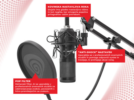 EOL - GENESIS Radium 400, profesionalni namizni mikrofon, za GAMING, STREAMING ali SPLETNO komunikacijo, popolnoma nastavljiv , USB, kabel 2.5m