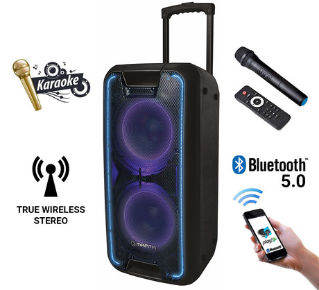 EOL - MANTA SPK5027 Nerio PRO, Bluetooth karaoke zvočni sistem, prenosni, vgrajena baterija, 5.000W P.M.P.O, Bluetooth 5.0, TWS