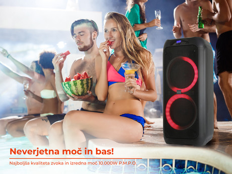 MANTA SPK5310 PRO, Karaoke, vgrajena baterija, Bluetoth/USB/MP3/RADIO FM, Disco LED lučke, TWS, 10.000W P.M.P.O.