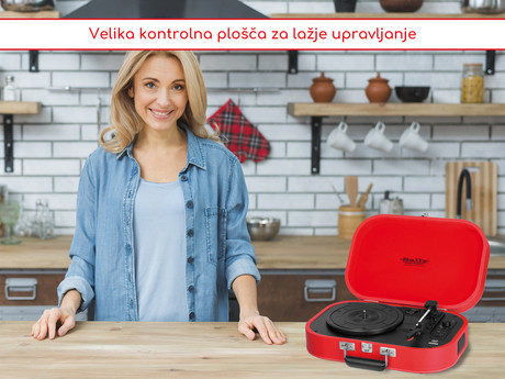 TREVI TT 1020 SALLY BT Prenosni gramofon s tehnologijo Bluetooth, USB, AUX-IN, RCA, rdeč