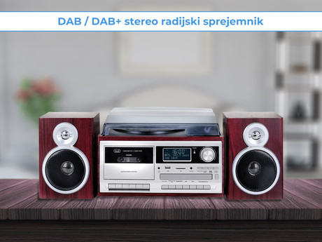 TREVI TT-1072, Glasbeni sistem, FM Radio DAB/DAB+, Gramofon, Kasetofon, BT/CD/MP3/USB/AUX-in, LCD zaslon, lesen