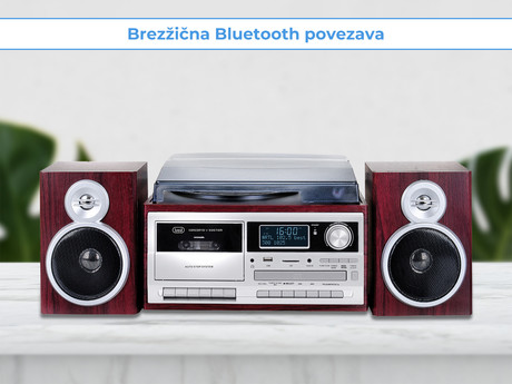 TREVI TT-1072, Glasbeni sistem, FM Radio DAB/DAB+, Gramofon, Kasetofon, BT/CD/MP3/USB/AUX-in, LCD zaslon, lesen