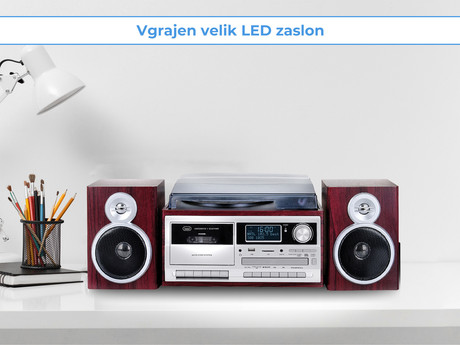 TREVI TT-1072, Glasbeni sistem, FM Radio DAB/DAB+, Gramofon, Kasetofon, BT/CD/MP3/USB/AUX-in, LCD zaslon, lesen