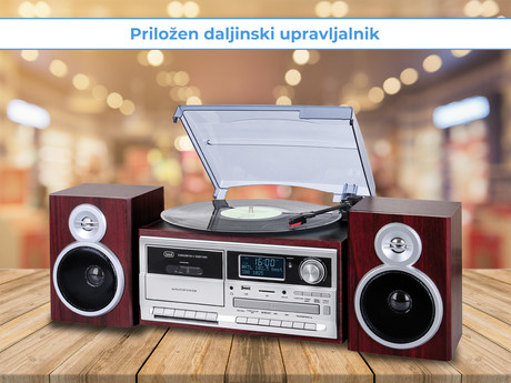 TREVI TT-1072, Glasbeni sistem, FM Radio DAB/DAB+, Gramofon, Kasetofon, BT/CD/MP3/USB/AUX-in, LCD zaslon, lesen