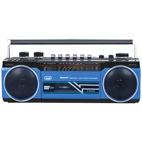 TREVI RR 501 BT Radijski kasetofon s tehnologijo Bluetooth, MW/FM/SW1/SW2, MP3, vhod USB/microSD/AUX-in, mikrofon, snemanje, Autostop, črno moder