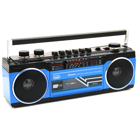 TREVI RR 501 BT Radijski kasetofon s tehnologijo Bluetooth, MW/FM/SW1/SW2, MP3, vhod USB/microSD/AUX-in, mikrofon, snemanje, Autostop, črno moder