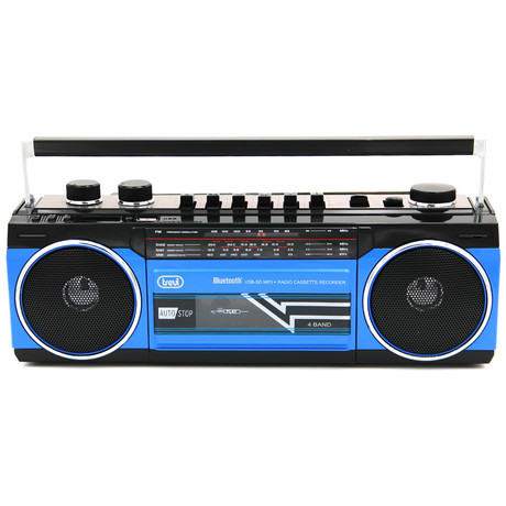 TREVI RR 501 BT Radijski kasetofon s tehnologijo Bluetooth, MW/FM/SW1/SW2, MP3, vhod USB/microSD/AUX-in, mikrofon, snemanje, Autostop, črno moder