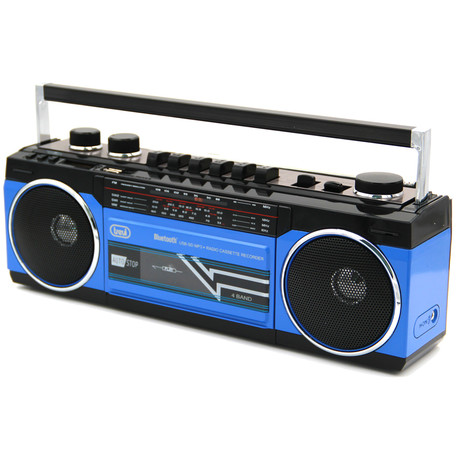 TREVI RR 501 BT Radijski kasetofon s tehnologijo Bluetooth, MW/FM/SW1/SW2, MP3, vhod USB/microSD/AUX-in, mikrofon, snemanje, Autostop, črno moder