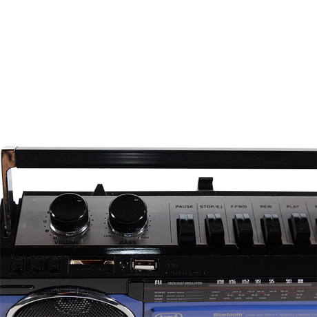 TREVI RR 501 BT Radijski kasetofon s tehnologijo Bluetooth, MW/FM/SW1/SW2, MP3, vhod USB/microSD/AUX-in, mikrofon, snemanje, Autostop, črno moder