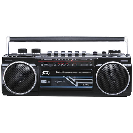 TREVI RR 501 BT Radijski kasetofon s tehnologijo Bluetooth, MW/FM/SW1/SW2, MP3, vhod USB/microSD/AUX-in, mikrofon, snemanje, Autostop, črn