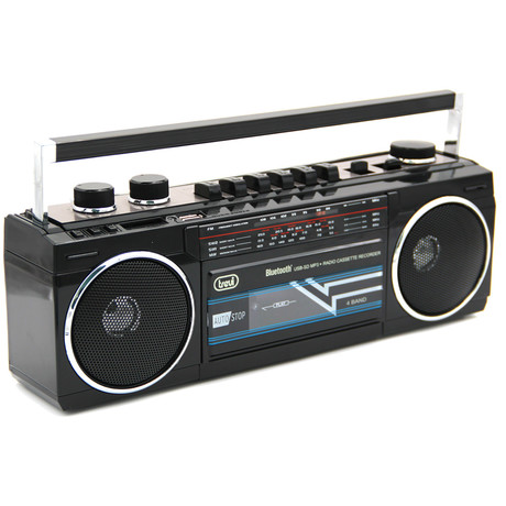 TREVI RR 501 BT Radijski kasetofon s tehnologijo Bluetooth, MW/FM/SW1/SW2, MP3, vhod USB/microSD/AUX-in, mikrofon, snemanje, Autostop, črn