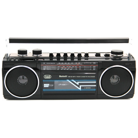 TREVI RR 501 BT Radijski kasetofon s tehnologijo Bluetooth, MW/FM/SW1/SW2, MP3, vhod USB/microSD/AUX-in, mikrofon, snemanje, Autostop, črn