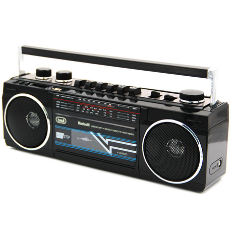 TREVI RR 501 BT Radijski kasetofon s tehnologijo Bluetooth, MW/FM/SW1/SW2, MP3, vhod USB/microSD/AUX-in, mikrofon, snemanje, Autostop, črn