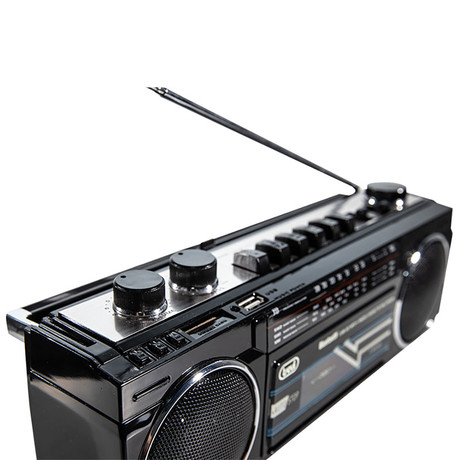 TREVI RR 501 BT Radijski kasetofon s tehnologijo Bluetooth, MW/FM/SW1/SW2, MP3, vhod USB/microSD/AUX-in, mikrofon, snemanje, Autostop, črn