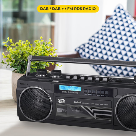EOL - TREVI RR 511 Radijski kasetofon s tehnologijo DAB/DAB+, Bluetooth, črn